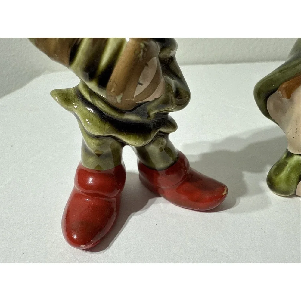 Vtg 2 Pc. Ceramic Pixie Santa Elf Music Christmas‎ Handpainted Figurine Japan 4